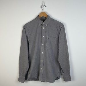 Fred Perry Checker Button Up Shirt Size Small Men Black White